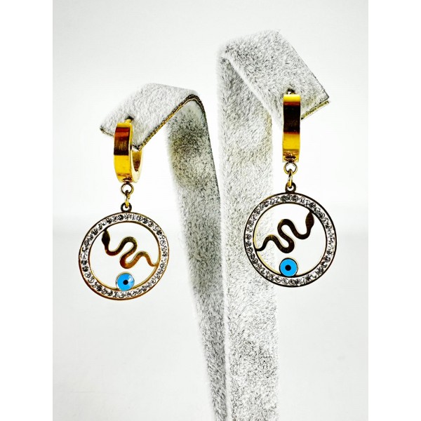 Gold Taşlı Yılan Detaylı Küpe